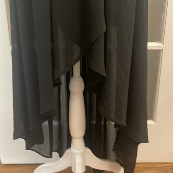Minnete Black Cocktail Hi Lo Dress Size 2X Chiffon LBD Formal Plunge Neck - Picture 4 of 10